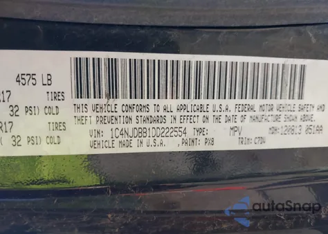 2013 Jeep Compass Sport from USA, damaged, VIN 1C4NJDBB1DD222554